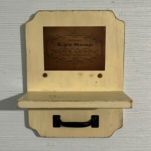 Farmhouse Shelf with “Handmade LYE SOAP Leaning Post Mercantile 1874”